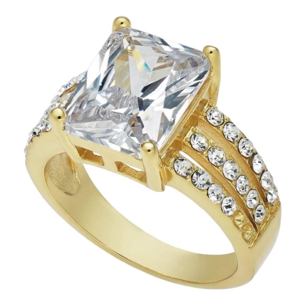 Charter Club Gold Plate Emerald-Cut Crystal Triple-Row Ring Sz 7 New in Box 1530